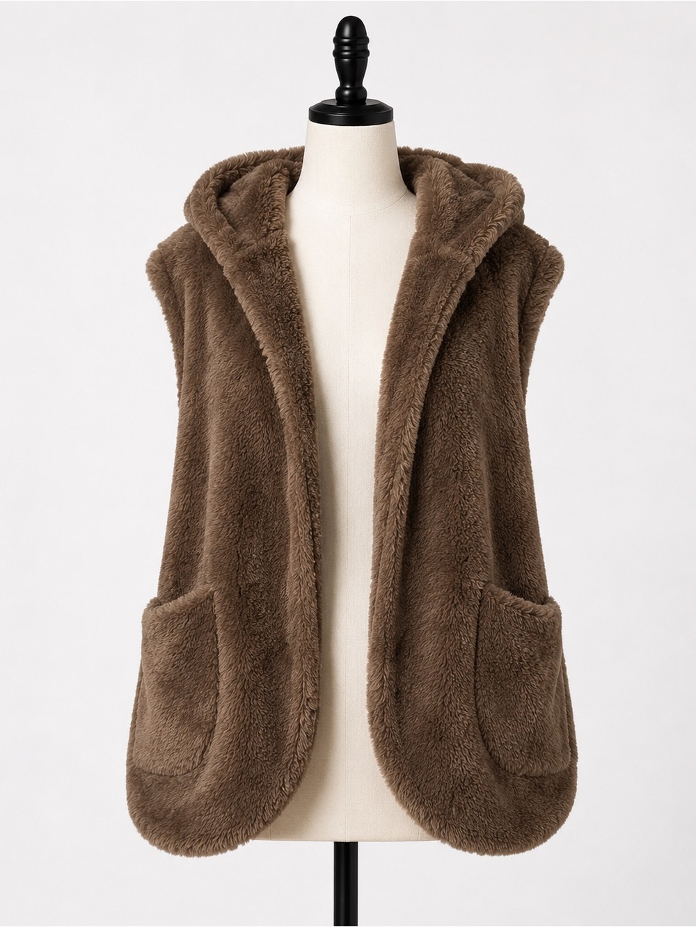 Zenana Outfitters Hooded Faux-Sherpa Vest - Brown